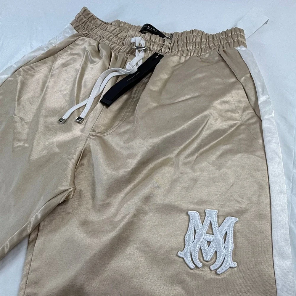 Amiri Satin Track Pants Gold Champagne White Stripe MA Logo Small NEW